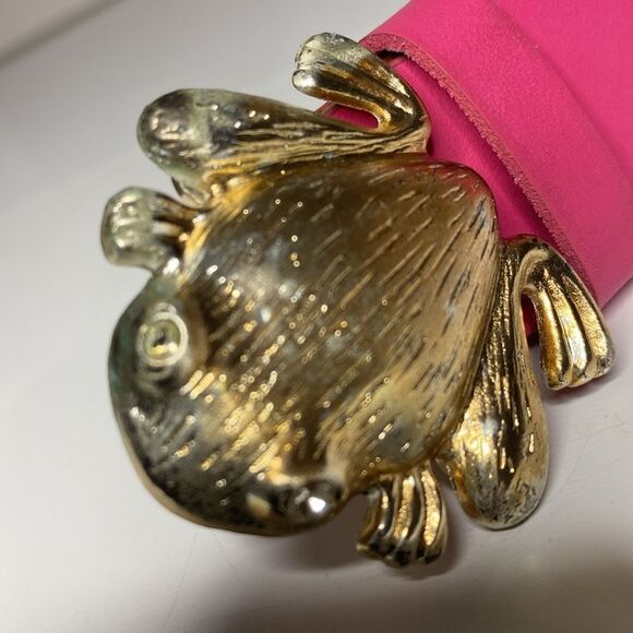 Gold Frog Buckle Pink Leather Belt - Picture 5 of 7